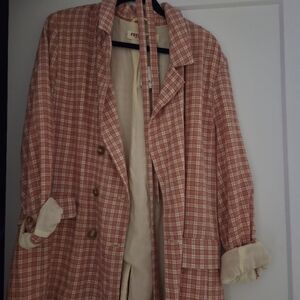 Free People Coral Checkered Blazer